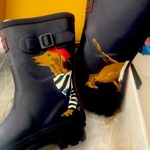 Joules Molly Welly Navy Sausage dog Half Calf rain boots
